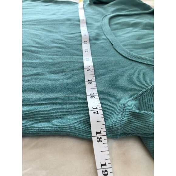 Sundance Womens Ribbed Short Sleeve Top Size M Teal Green Square Scoop Neck - Picture 5 of 6